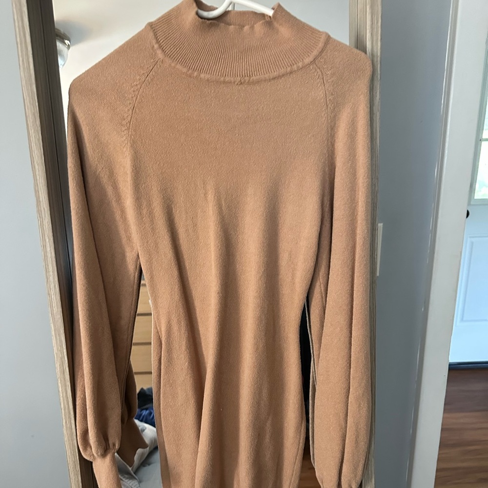 Tan Long Sleeve Sweater Dress